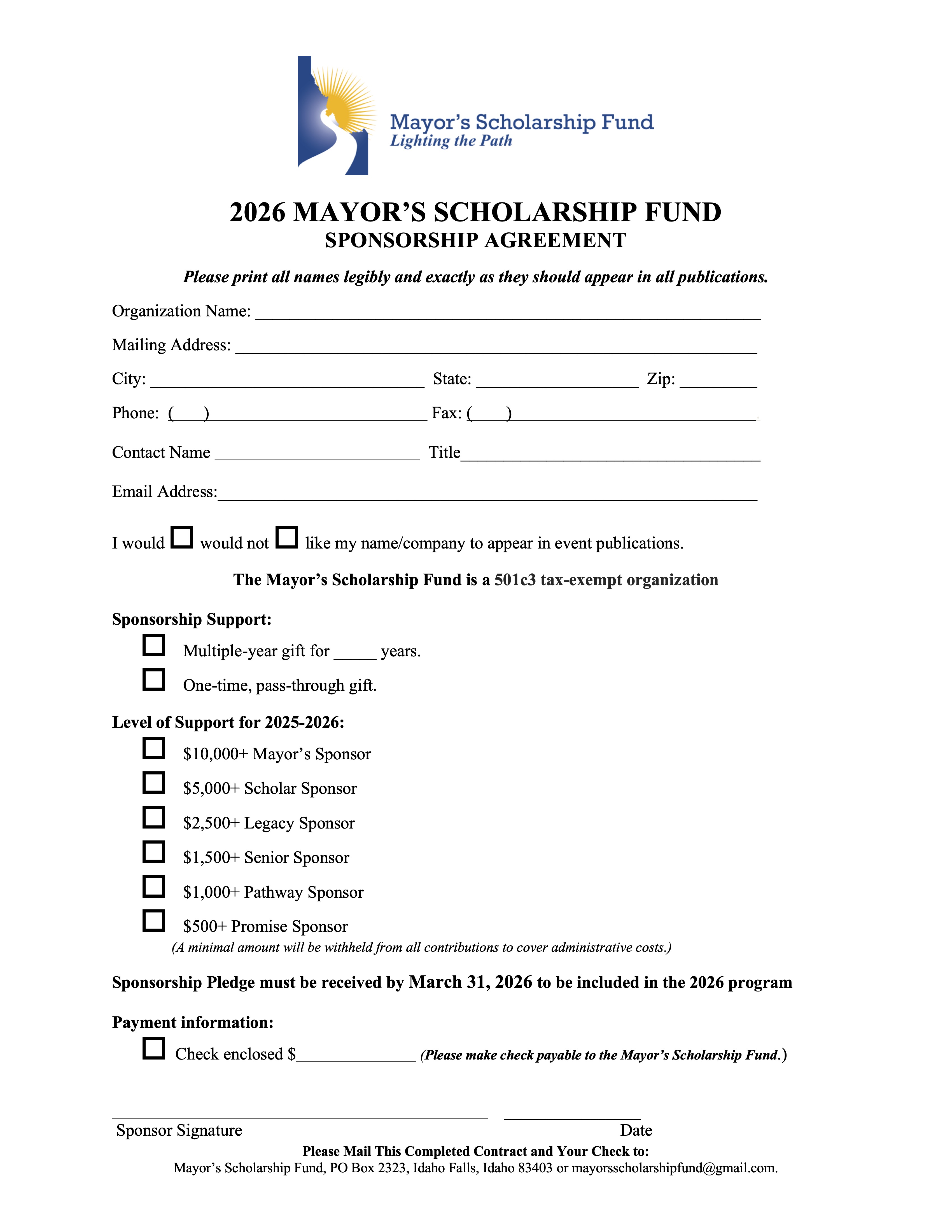 2026 Sponsorship Agreement MSF 2026 Sponsorship Agreement MSF